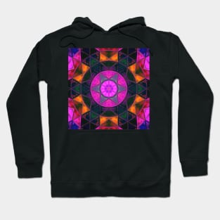 Mosaic Kaleidoscope Flower Pink Black and Orange Hoodie